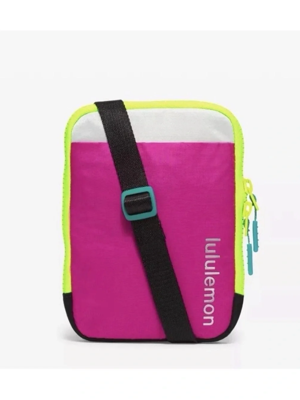 Lululemon Athletica Pink Crossbody Bag with Neon Yellow and Blue Accents
